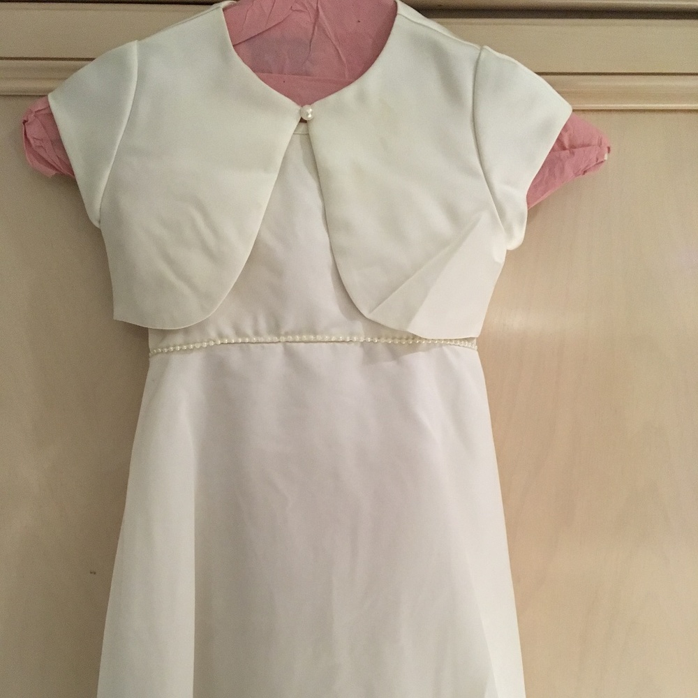 Jenny Annie Dots Girls 2PC Formal Satin Off White Dress - Size 5- Gently Used